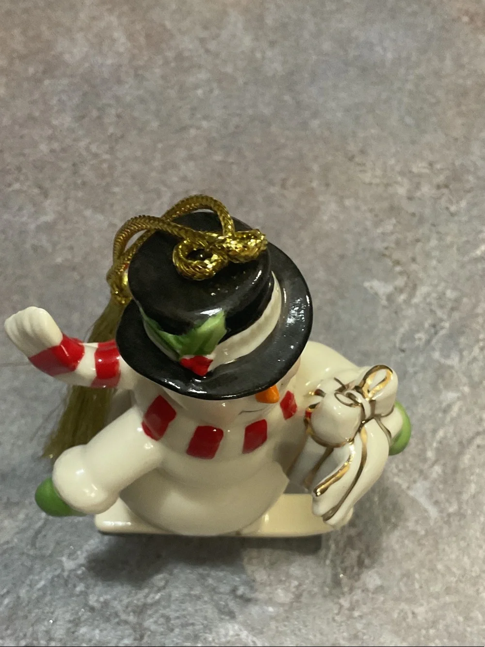 Lenox White Ceramic Snowman with Black Hat and Red Scarf